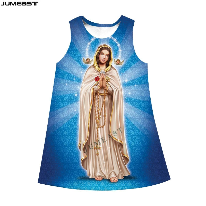 Jumeast 3D Virgin Mary Print Sleeveless Skirt Dress Christian Angel Graphic Summer Fashion Women's Nightdress Lolita Clothing
