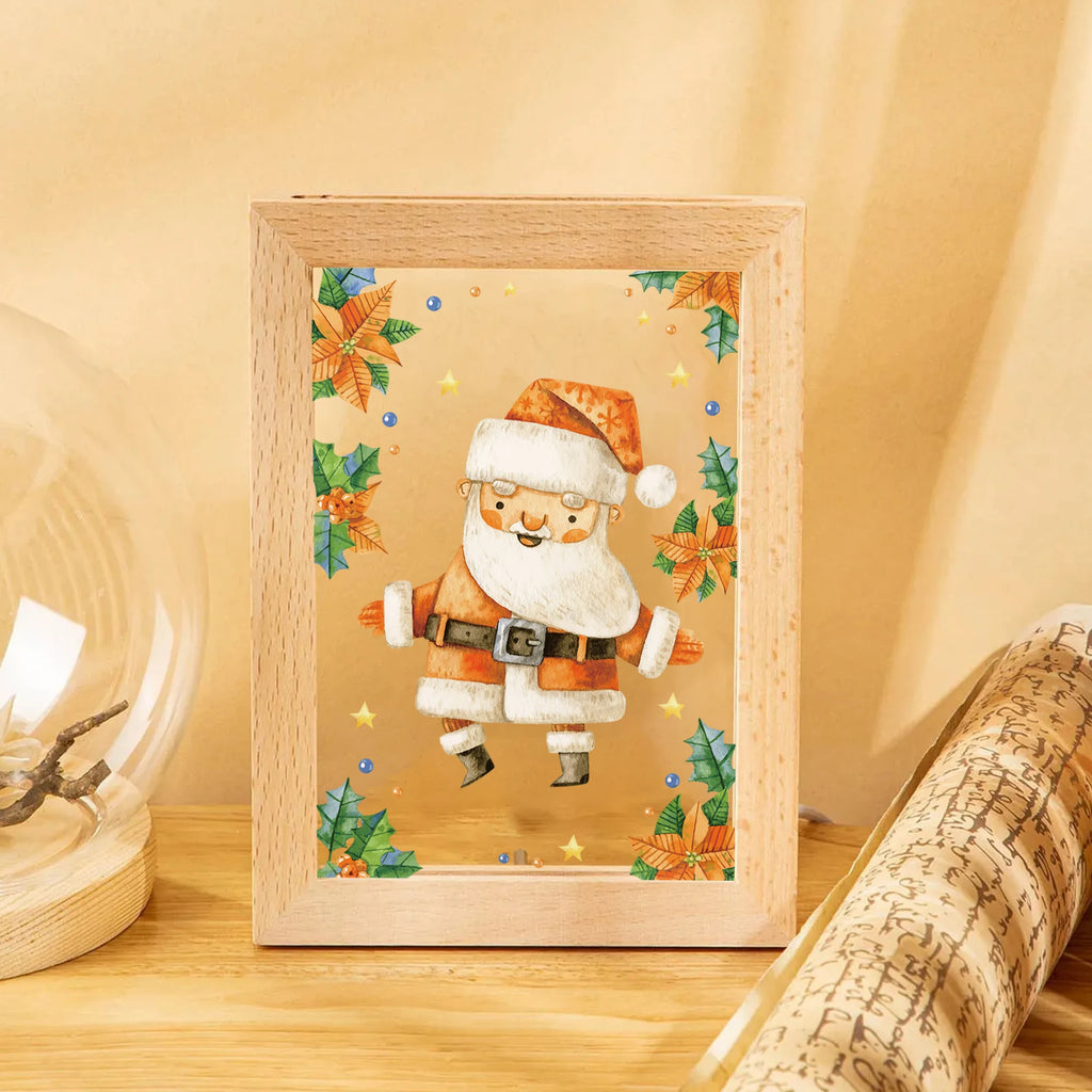 2D Flat Santa Claus LED Acrylic Night Light Wood Photo Frame 21x17cm Cartoon Children Christmas Bedroom Gifts Home Decor Gift