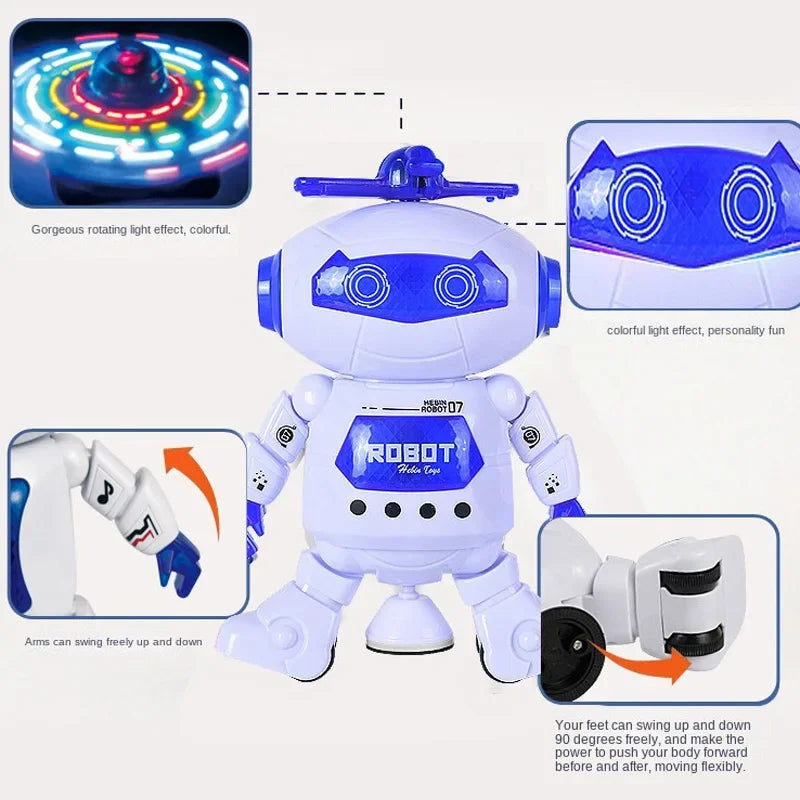 Kids Music Robot Toys Rotating Dance With LED Light Electronic Walking Interactive Toys for Boys Girls Baby Birthday Xmas Gift