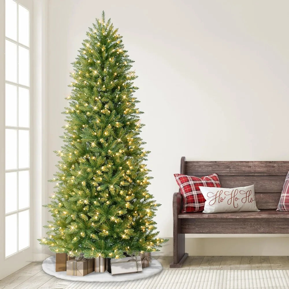 9-Foot Puleo International Slim Fraser Christmas Tree with 800 Clear Lights and 2093 Dense Branch Tips for Easy Setup