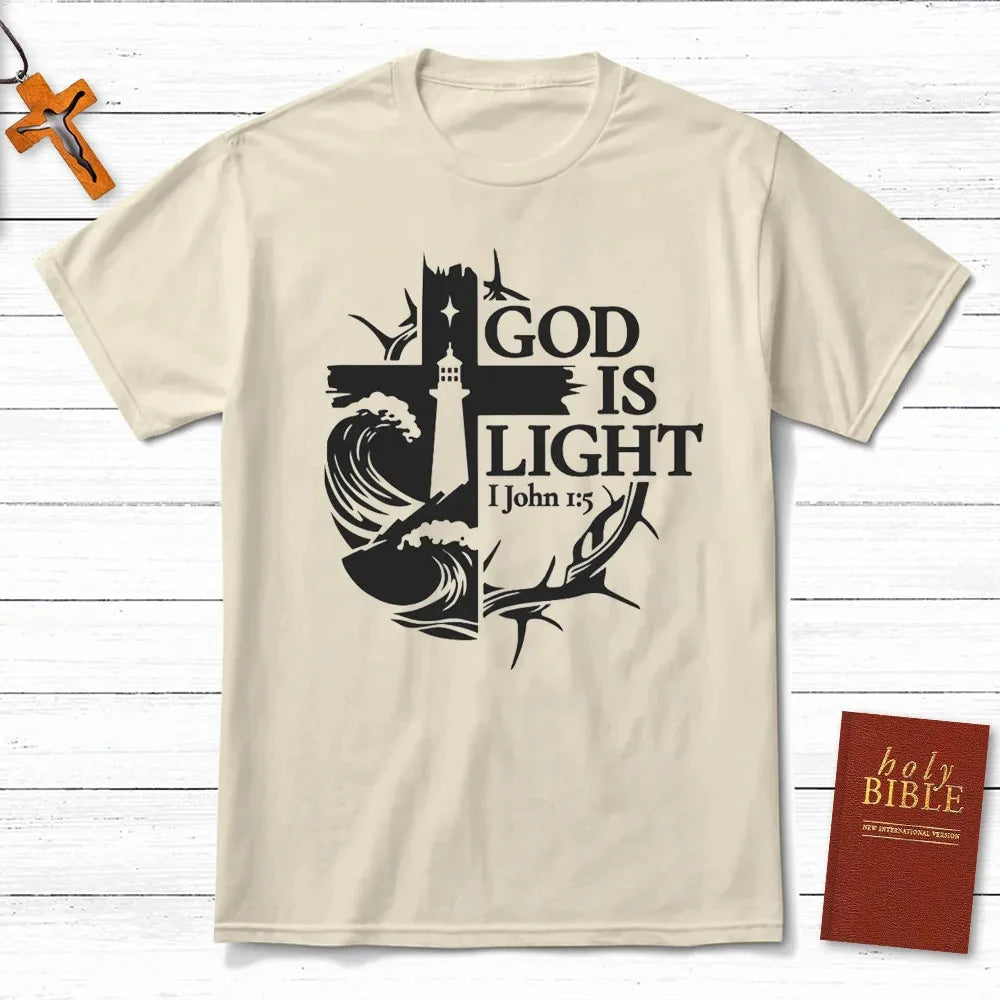 God Is Light Christian T-Shirt Men's and Women's Short Sleeve Cotton Tees Y2k Shirt Oversize Tops Summer Blouse Men Clothing