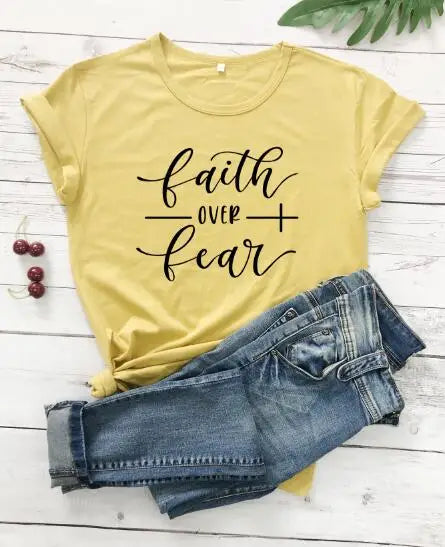 Faith Over Fear Christian T-Shirt Religion Clothing For Women Faith Shirt Graphic Fearless Slogan Vintage Grunge Tops Girl tees