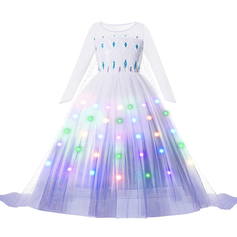 LED Light Up Elsa Dresses for Girls Kids Carnival Christmas Party Gown Childrens Cosplay Party Clothes Girls Long Sleeve Dresses