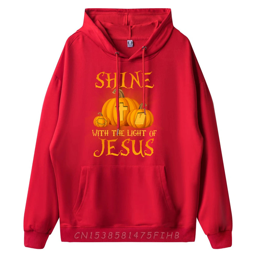 Shine With The Light Of Jesus Christian Halloween Pumpkin Camisas Basicas Hombre Men Clothing Sweatshirts Creative