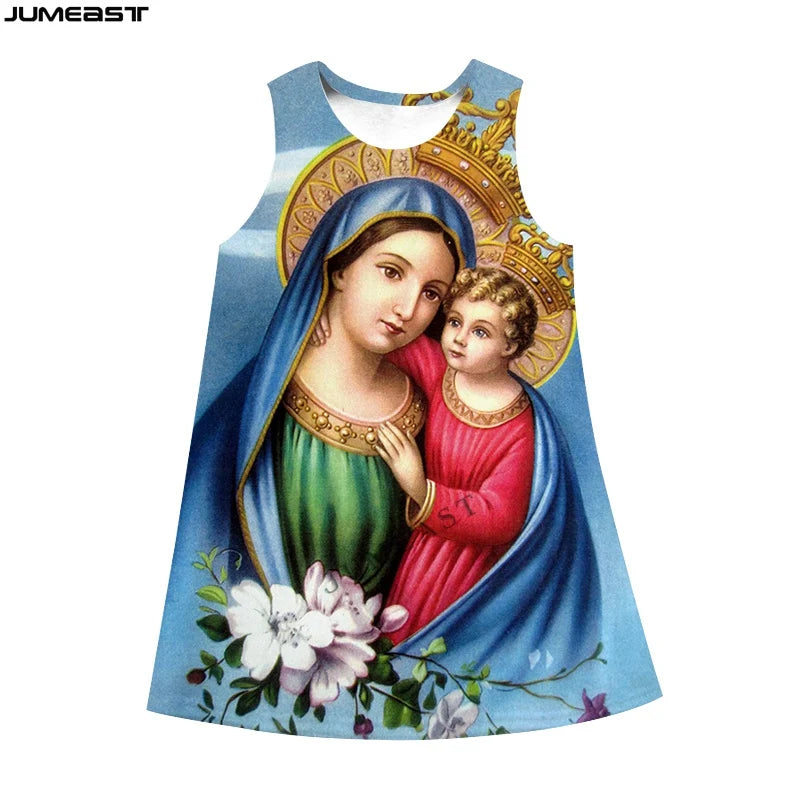 Jumeast 3D Virgin Mary Print Sleeveless Skirt Dress Christian Angel Graphic Summer Fashion Women's Nightdress Lolita Clothing