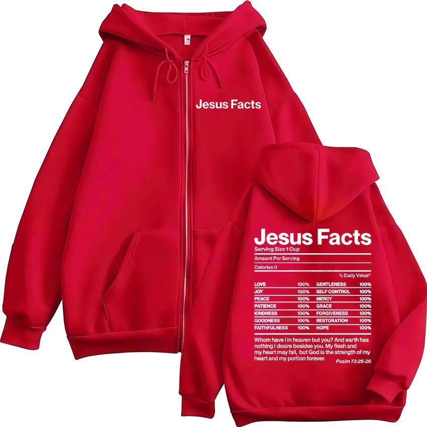 Christian Jesus Facts Bible Verse Zipper Hoodies Men Women Clothing Fashion Hip Hop Zip Up Sweatshirts Oversized Fleece Pullover