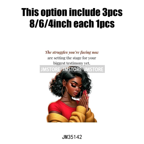 Christian Black Woman Positive Affirmation Bible Praying Blessed Iron on DTF Transfers Stickers Ready to Press for Clothing Bags