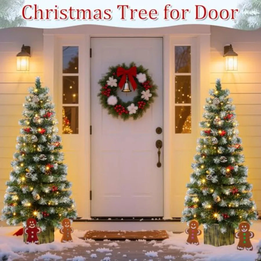 2 Pack 4 Ft Entrance Christmas Tree in WoodLike Box Base Artificial Potted Xmas Tree with 60 LEDs Warm White Light Timer Waterp
