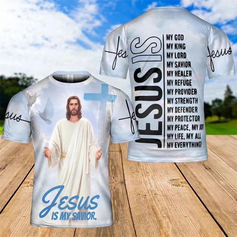 Y2k Men T-shirt 3d Print Jesus Tee Shirts Summer Men Clothing Christian Pattern Casual Sportswear Oversized Tees Gifts For Men