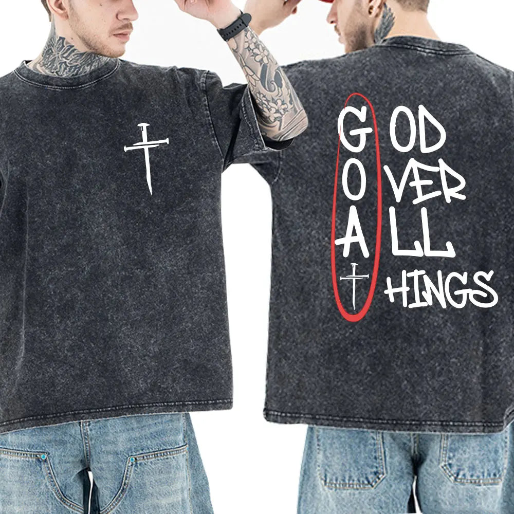 Christian Jesus Faith Bible Verse Washed T-shirts Men Women Clothing Fashion Vintage Oversized T Shirts Casual Cotton T-shirt
