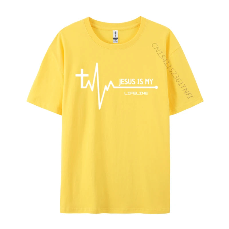 Christian Heartbeat Cross Graphic Fitness Tight Gift Cotton Man Tops Tees Birthday Top T-Shirts 2024 T-Shirt Men Clothing