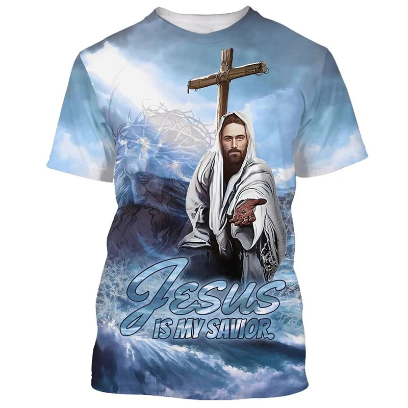 Y2k Men T-shirt 3d Print Jesus Tee Shirts Summer Men Clothing Christian Pattern Casual Sportswear Oversized Tees Gifts For Men