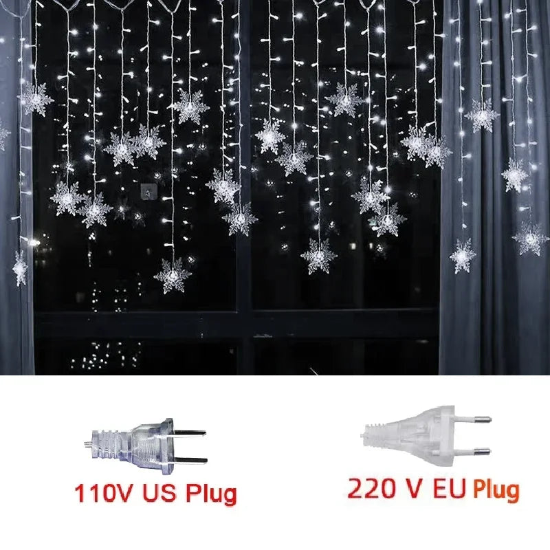 Christmas Lights Led Snowflake Curtain Garland Outdoor Fairy String Lights Holiday Party Garden New Year Decoration 2024