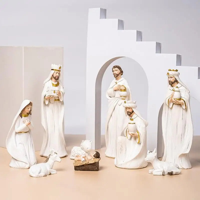 0XXA Jesus Nativity Statue Christmas Manger Decoration Set Wisemen Figurine Christian