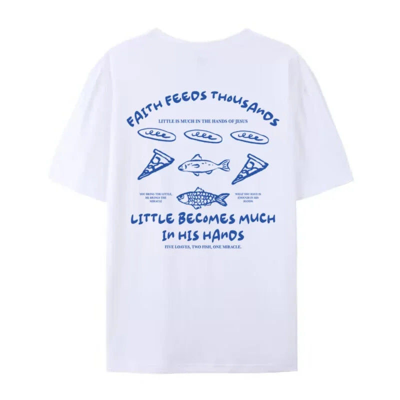 Retro Boho Loaves and Fishes T-Shirt Christian Streetwear Jesus Math Graphic Shirt Cool Religious Faith Apparel Unisex Clothing