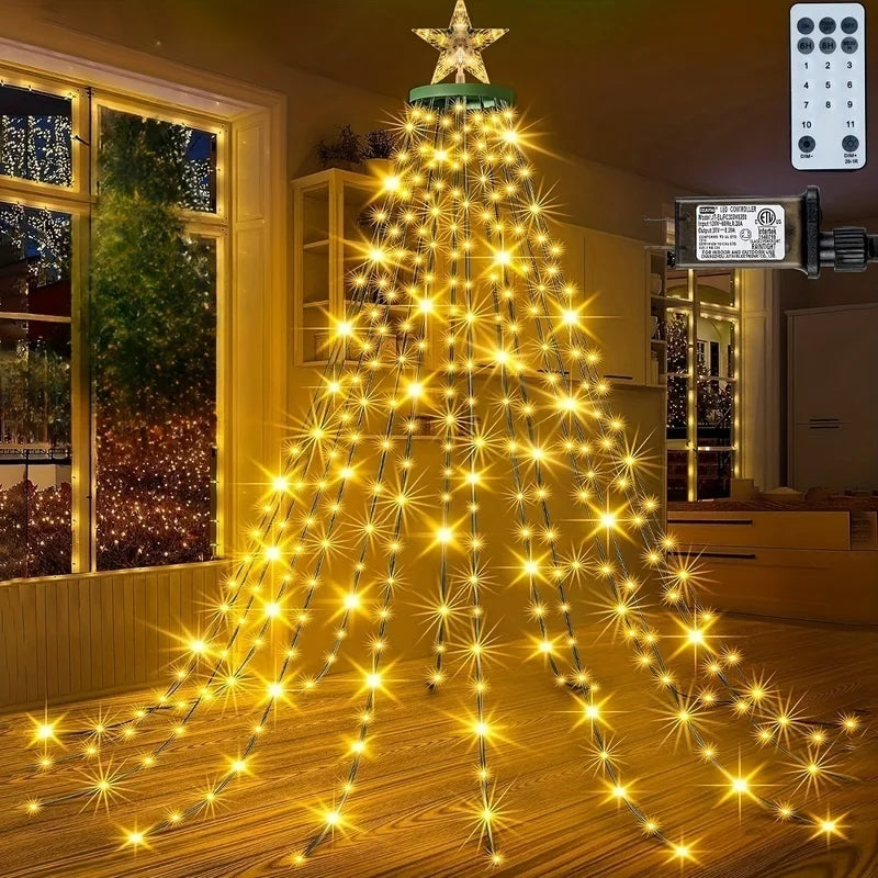 HYGX Christmas Tree Light Strip with Rings, 400 LED Christmas String Lights with Star Top, 6.6 Feet x 16 Rows of Fairy Lights