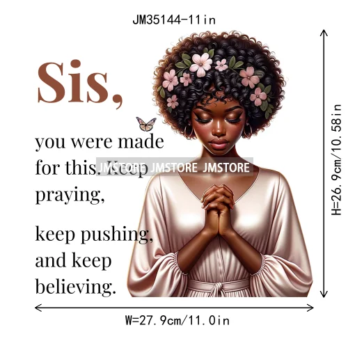 Christian Black Woman Positive Affirmation Bible Praying Blessed Iron on DTF Transfers Stickers Ready to Press for Clothing Bags