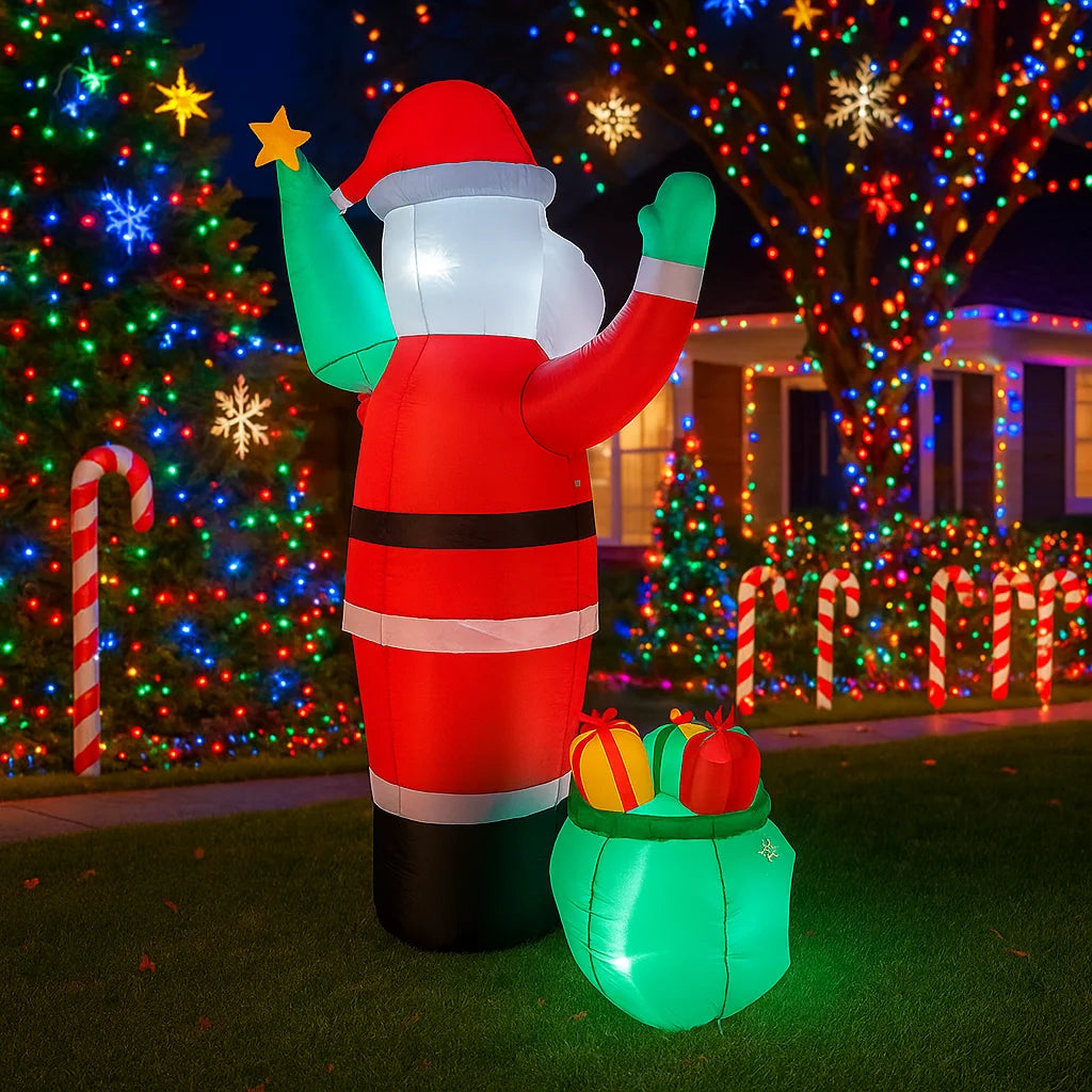 7.8FT Outdoor Holiday Inflatable Decoration Santa Claus Christmas Tree Christmas Yard Decorations Xmas Home Ornaments Lights