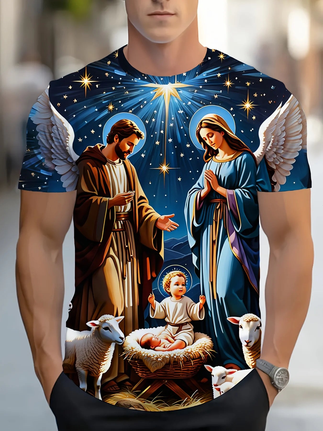 Vintage T-Shirts for Men 3D Jesus Passion Print Short Sleeve Tops Summer Christian T Shirt Loose Oversized T Shirts Men Clothing