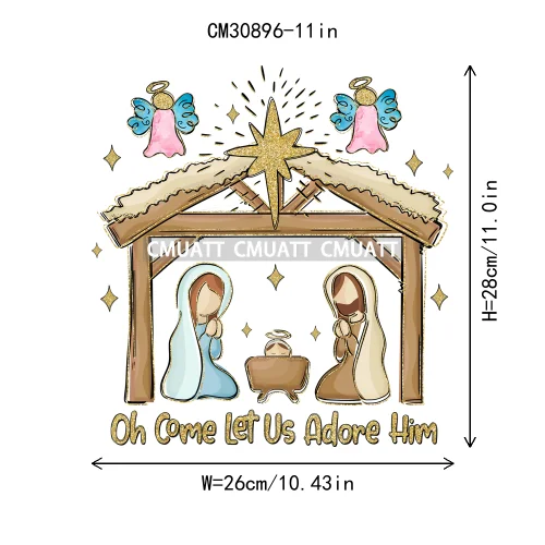 Coquette Jesus Glory To God In The Highest Christian Merry And Bright Christmas DTF Heat Transfer Stickers Iron On For Clothing