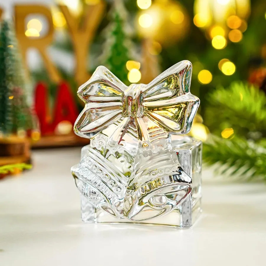 Glass Christmas Bell Tea Light Holder Clear Glass Candle Holder for Christmas Crystal Candle Holder Candle Not Iluded Single