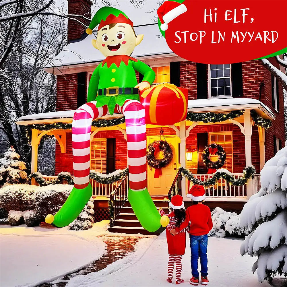 8FT/2.4M Christmas Inflatables Sitting Elf Outdoor Decorations with LED Lights for Xmas Outdoor Yard Garden Party Decor Gifts