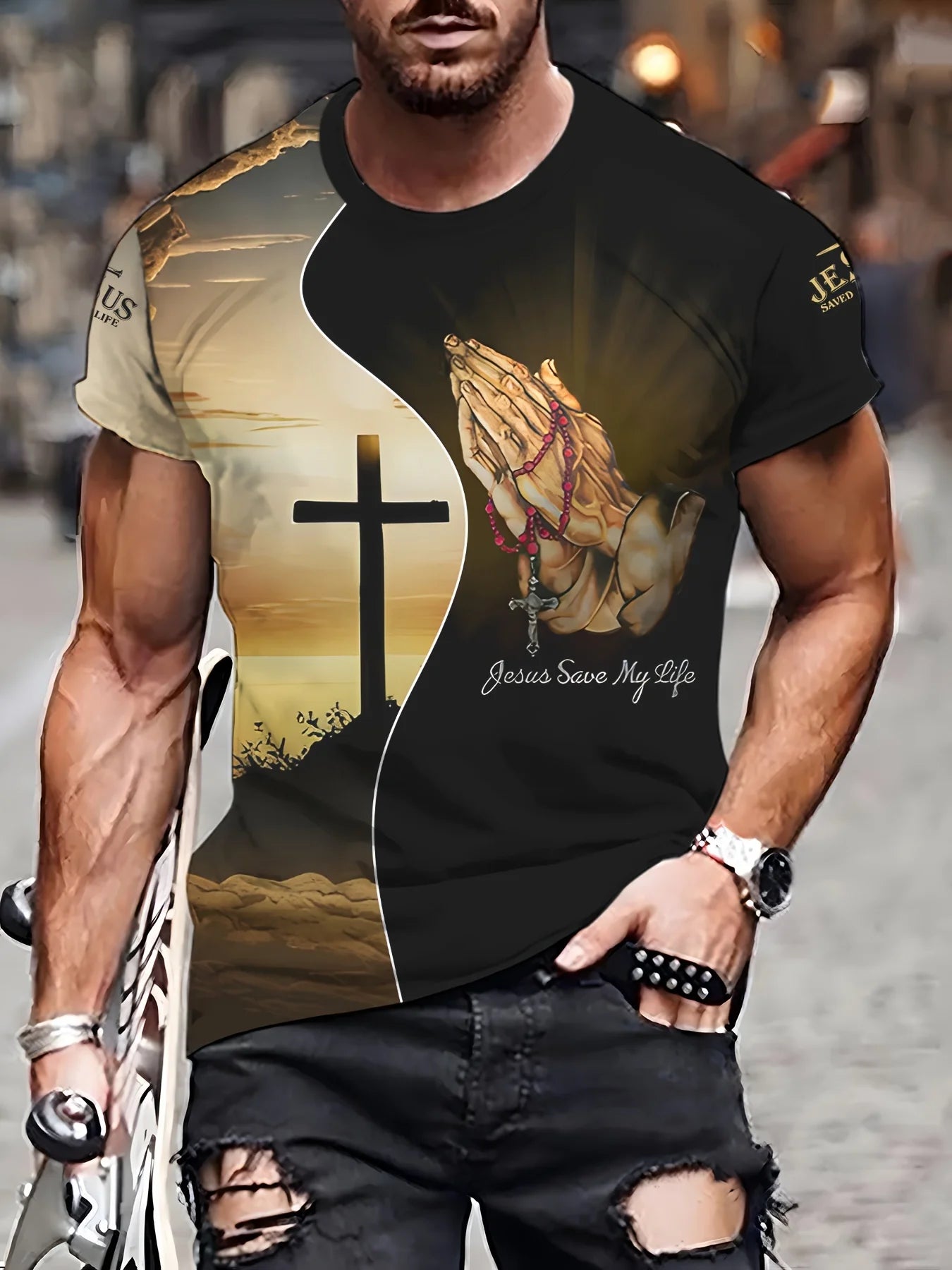 Vintage T-Shirts for Men 3D Jesus Passion Print Short Sleeve Tops Summer Christian T Shirt Loose Oversized T Shirts Men Clothing