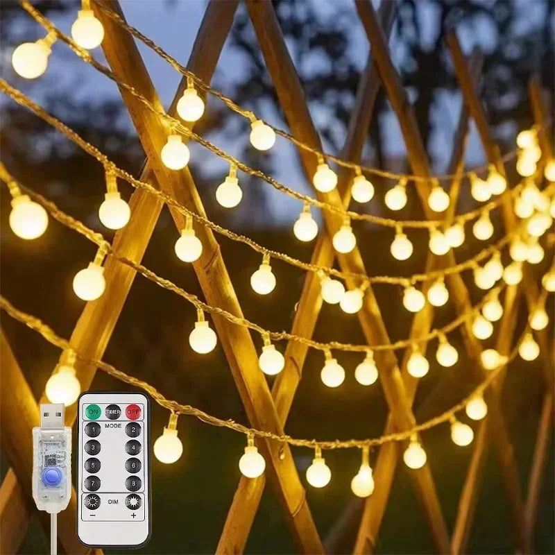 10M USB LED Globe String Lights Christmas Crystal Ball Fairy Lights IP65 Waterproof for Outdoor Garden Wedding Party Decorations