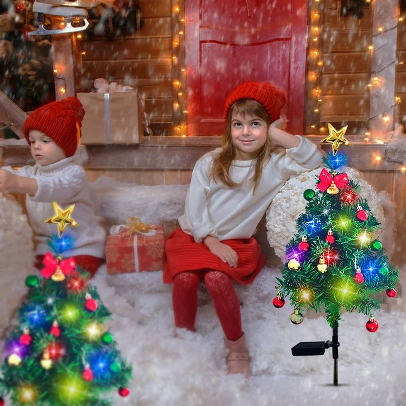 LED Solar Christmas Tree Decor Lights Outdoor Waterproof Garden Lawn Xmas Tree Stake Light For Pathway Yard Christmas Decoration