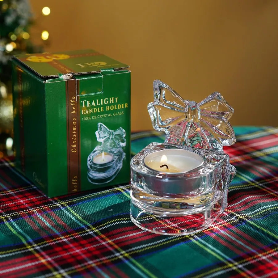Glass Christmas Bell Tea Light Holder Clear Glass Candle Holder for Christmas Crystal Candle Holder Candle Not Iluded Single