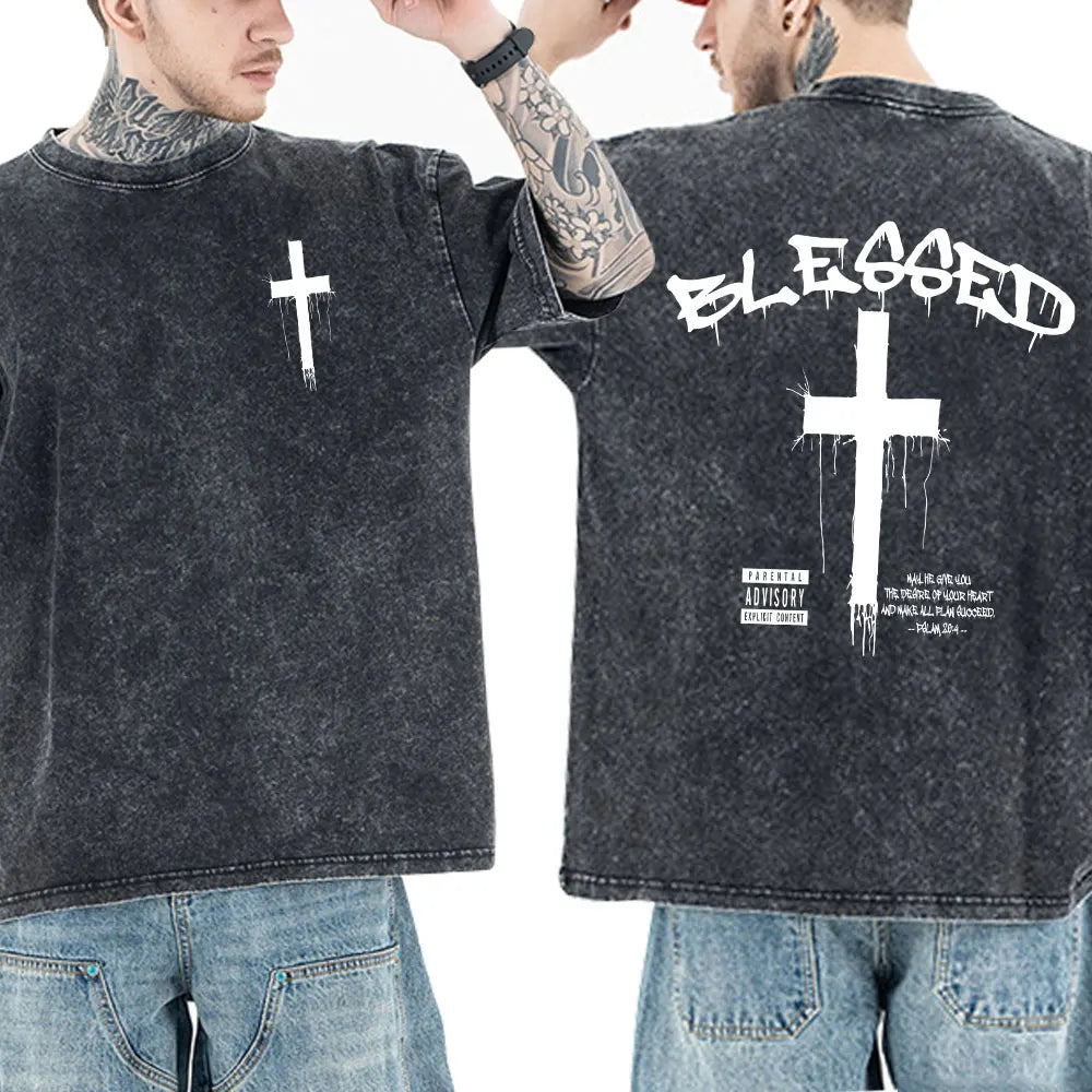 Christian Jesus Faith Bible Verse Washed T-shirts Men Women Clothing Fashion Vintage Oversized T Shirts Casual Cotton T-shirt