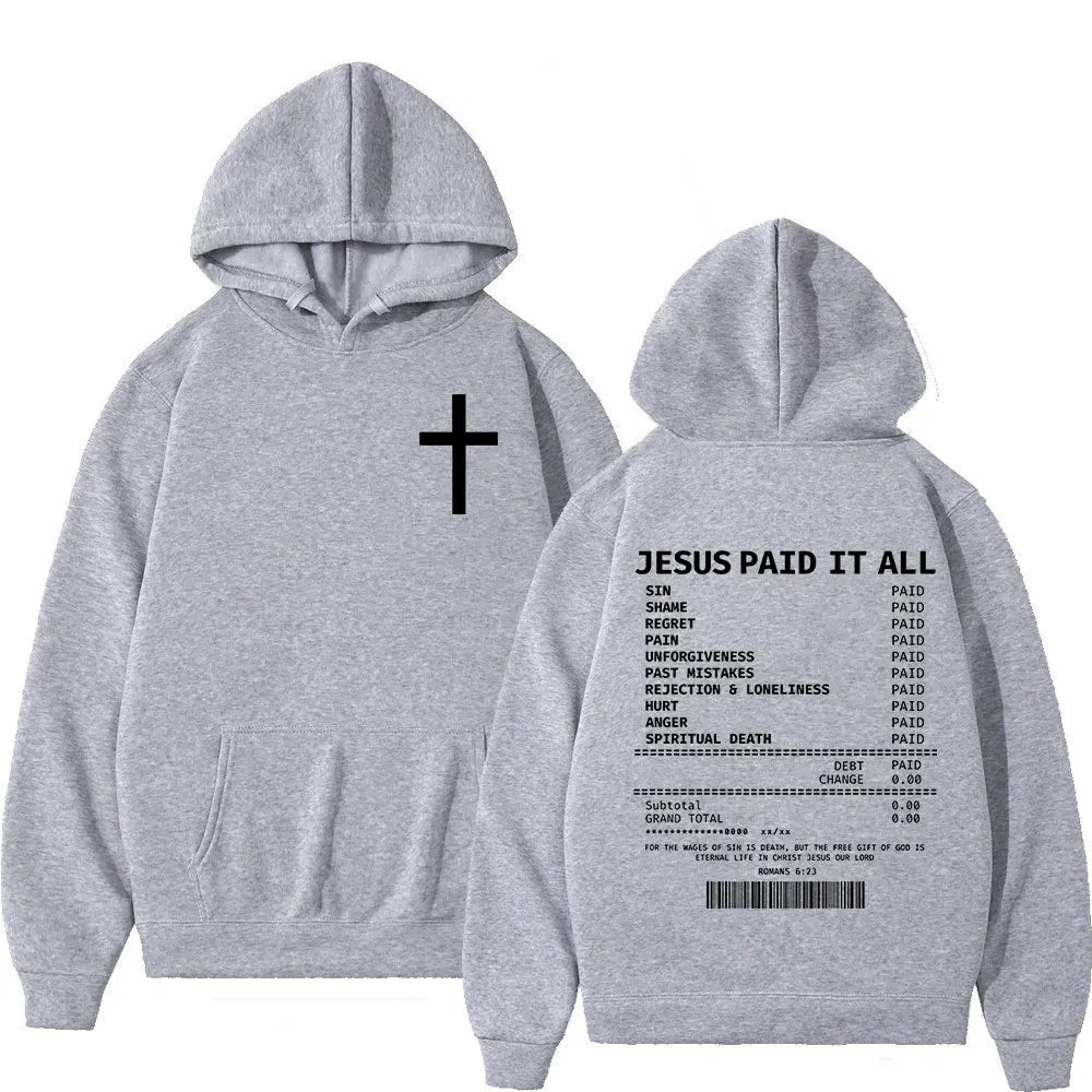 Salvation Jesus Paid It All Hoodies Christian Bible Verse Men's Women Clothing Vintage Sweatshirts Oversized Pullovers Autumn