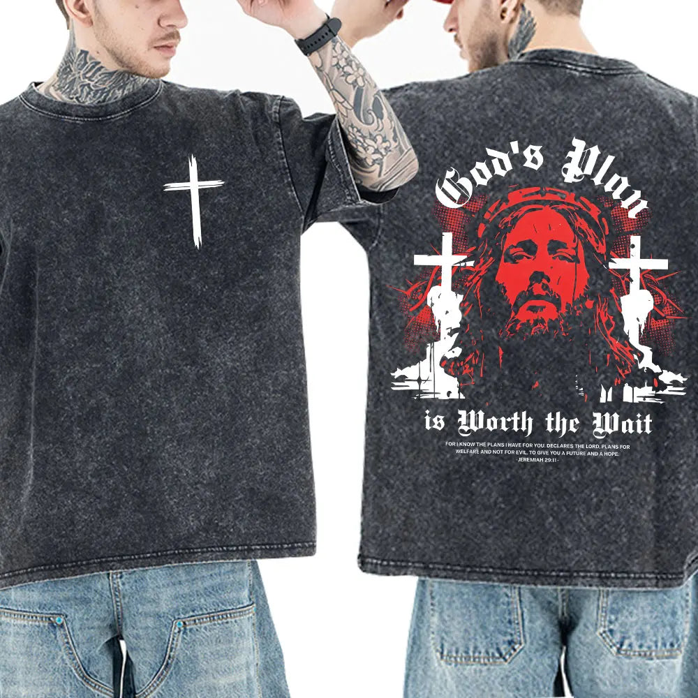Christian Jesus Faith Bible Verse Washed T-shirts Men Women Clothing Fashion Vintage Oversized T Shirts Casual Cotton T-shirt