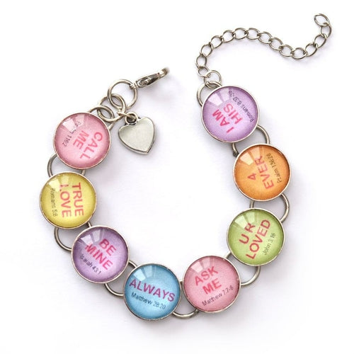 Christian Conversation Hearts Valentine's Scripture Bracelet – Glass