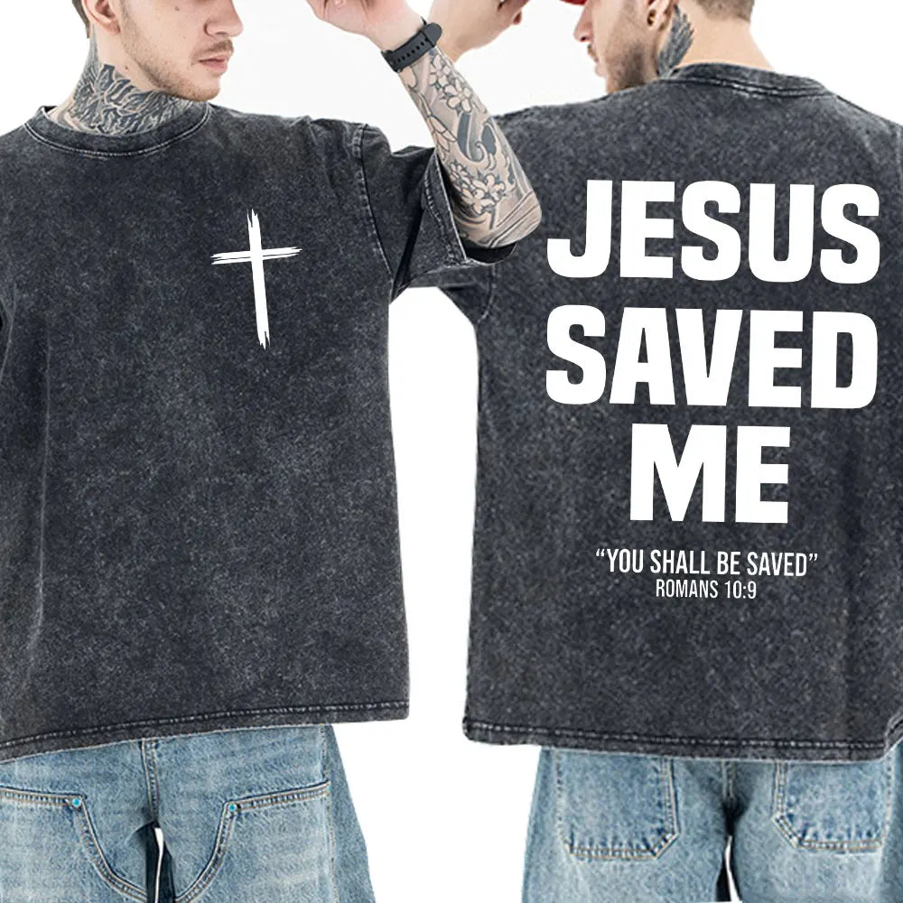 Washed Vintage Christian Jesus Bible Verse T-shirts Men Women Clothing Fashion Harajuku Cotton Short Sleeves Oversized T Shirts
