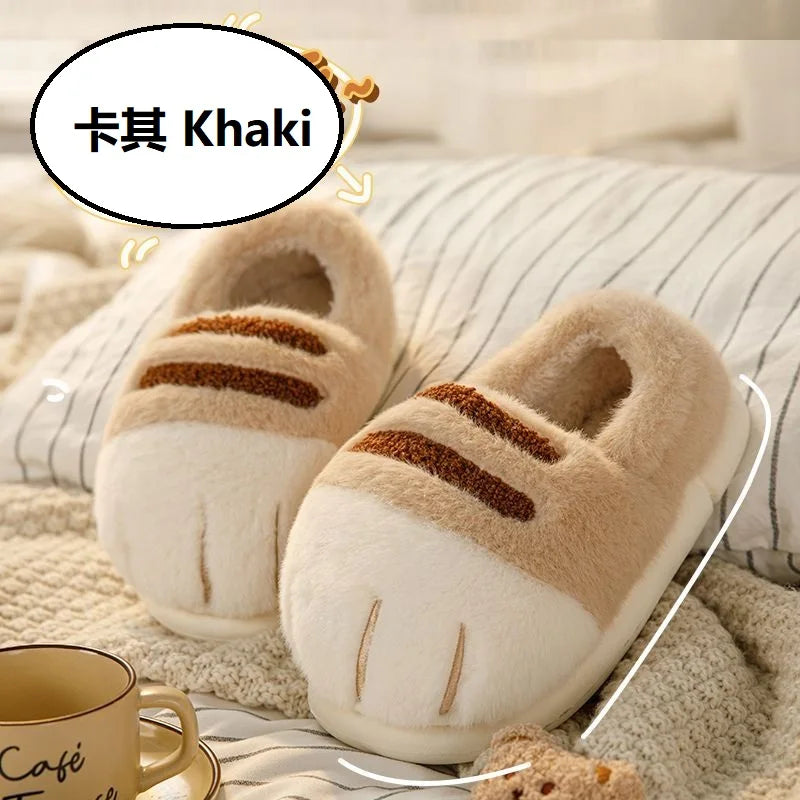 Fun fluffy cats feet slippers cute trend home shoes woman snug kitty paw furry slides women's Christmas slippers birthday gifts