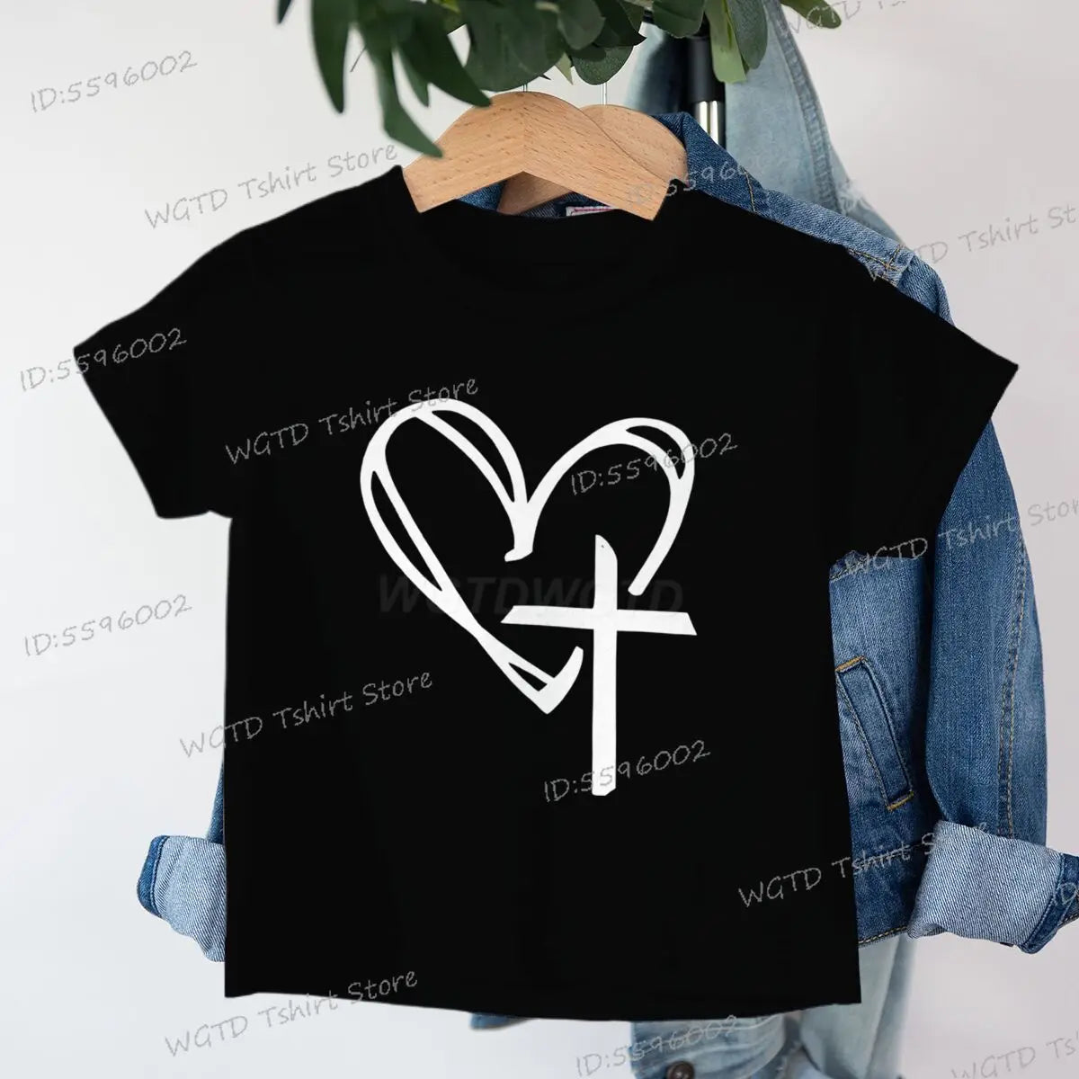 Children's Clothing Christian Heart Cross Glowing T-shirt Jesus Heart Cross Clothes Child Girl Boy Luminous Harajuku Kids Tops