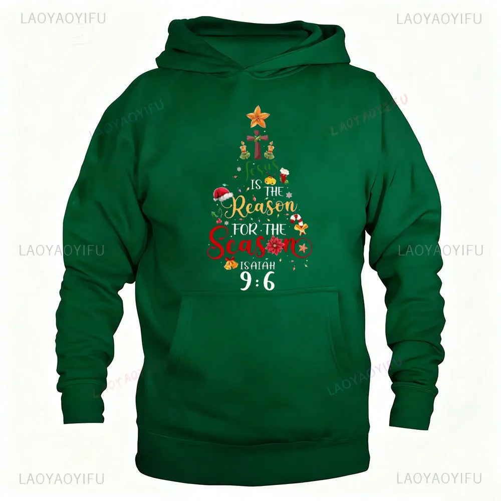 Christian Christmas Tree Graphic Unisex Hoodies Christian Merry Christmas Faith Sweatshirt Men Clothing Winter Warrior Essential