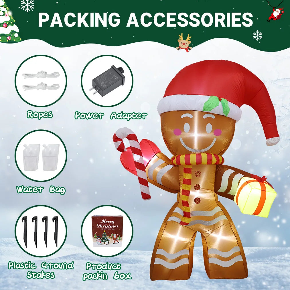 2.4M/7.8FT Gingerbread Man Candy Cane Christmas Inflatable Model Decoration LED Lights Outdoor Holiday Decor Home Yard Party Toy