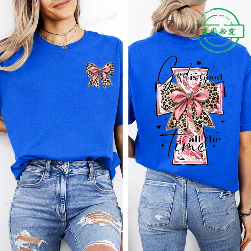 God Is Good All The Time Trend Women Fashion Clothing Graphic T-shirts Clothes Boho Christian Bible Verse Print Shirt Casual Tee