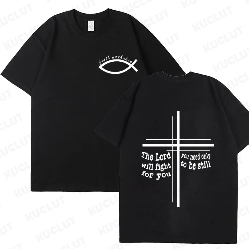 Faith Unshaken Women T-Shirt Christian Jesus Graphic Y2k Tops Harajuku Ulzzang Shirts & Blouse Short Sleeve Tees Female Clothing