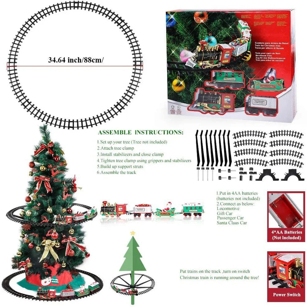 Christmas Train Set Festive Mini Locomotive Model with Lights Sound Water Steam Railway Kits Electric Tracks Toys Kids Gift