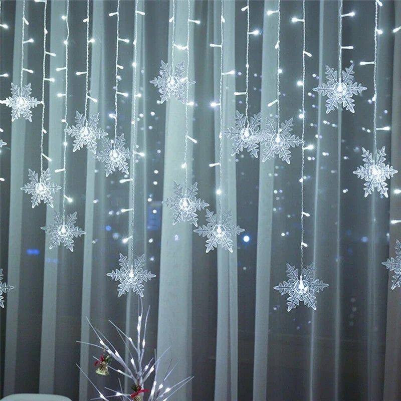 Christmas Lights Led Snowflake Curtain Garland Outdoor Fairy String Lights Holiday Party Garden New Year Decoration 2024