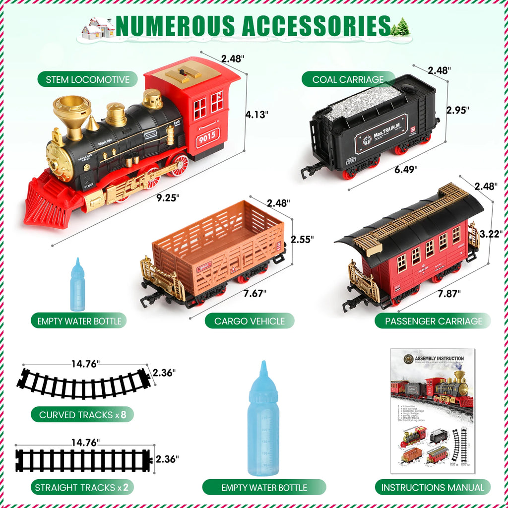 Christmas Train Set with Steam, Light and Sounds,Toy Train Set for Under Christmas Tree,Model Trains for Kids Xmas Birthday Gift