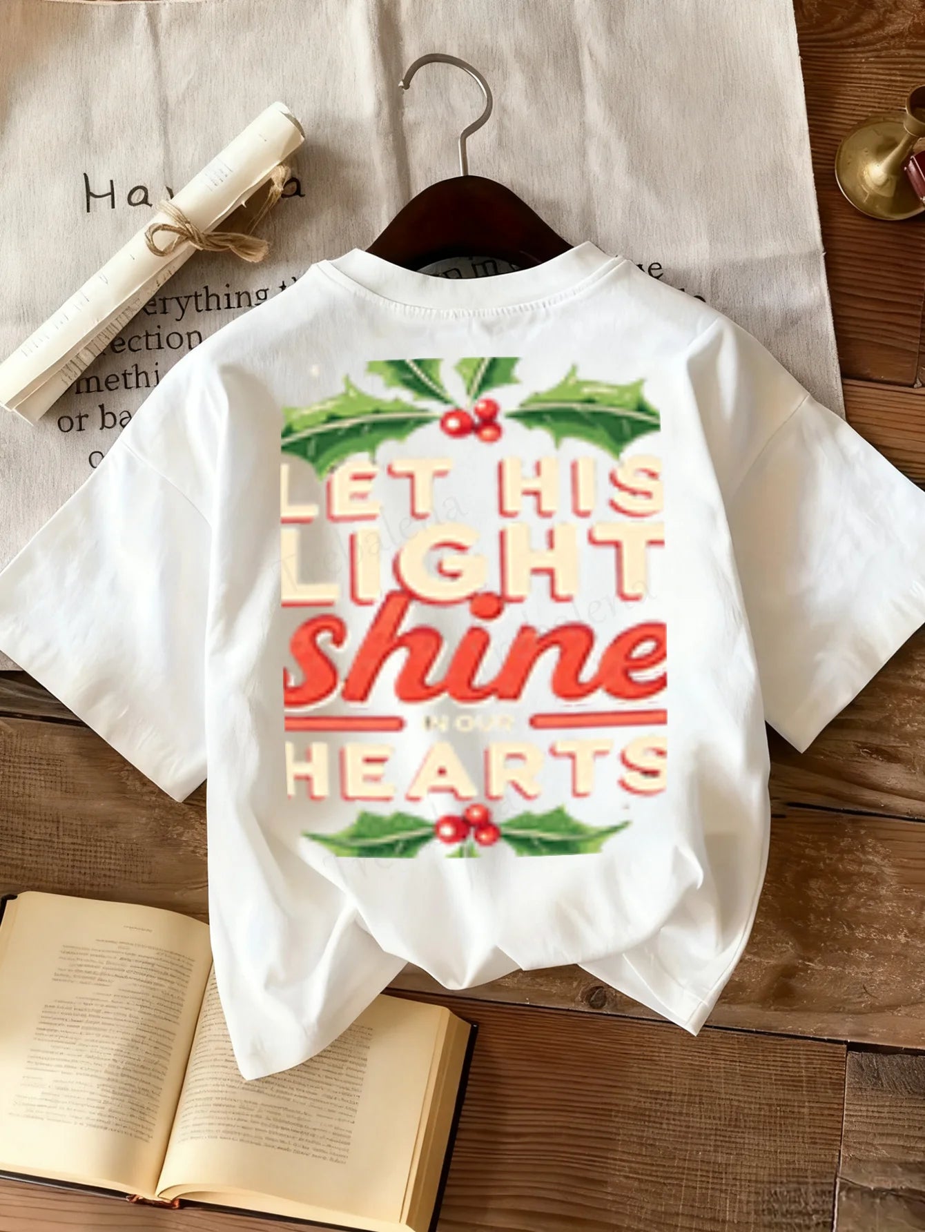 Women T-shirt Christmas T-Shirt "Let His Light Shine" Women's Holiday Tee
