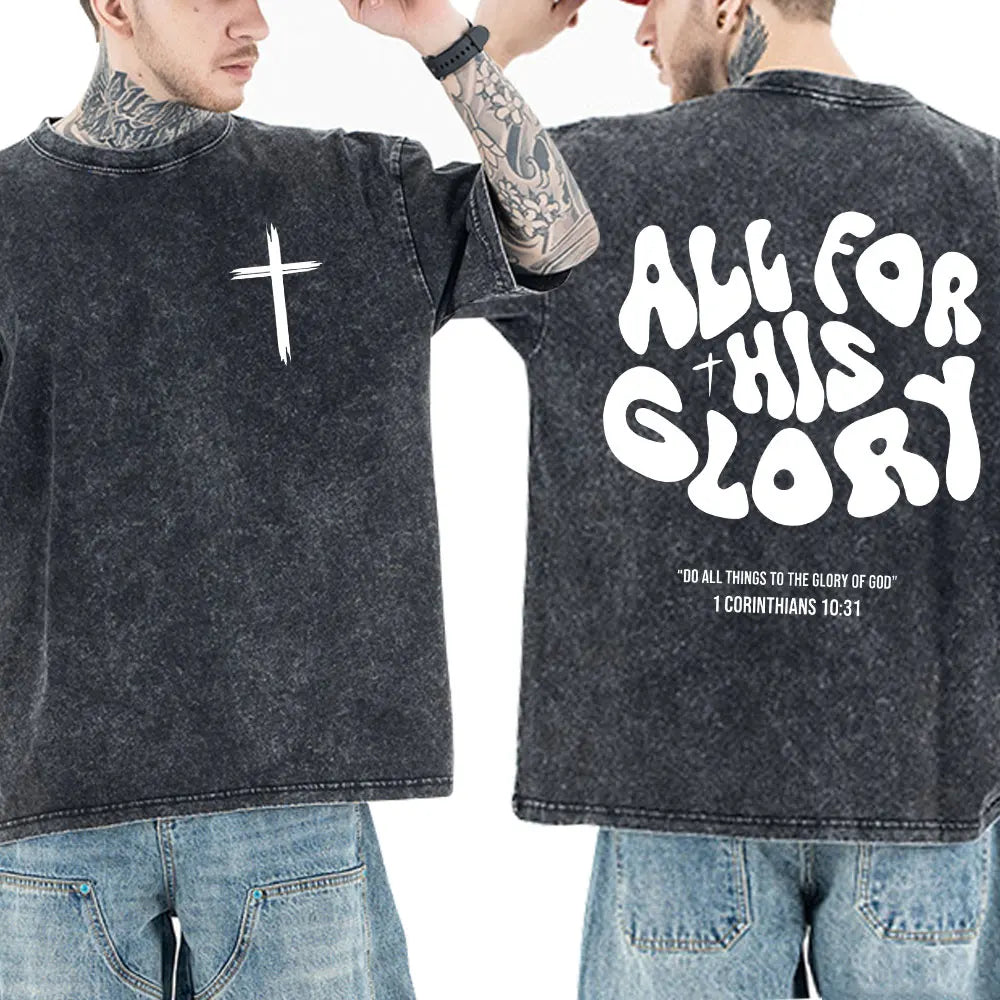 Christian Jesus Faith Bible Verse Washed T-shirts Men Women Clothing Fashion Vintage Oversized T Shirts Casual Cotton T-shirt