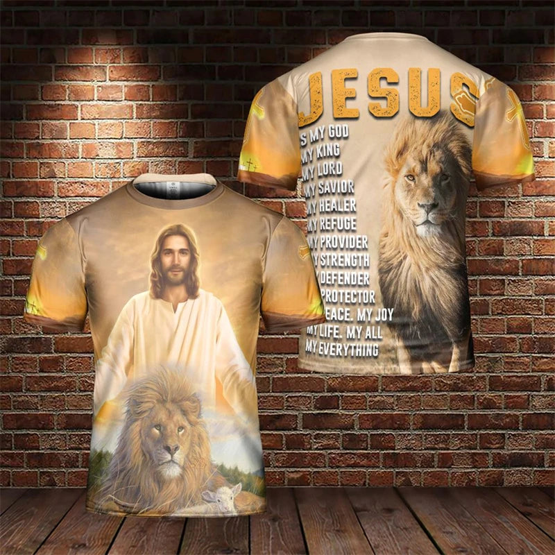 Y2k Men T-shirt 3d Print Jesus Tee Shirts Summer Men Clothing Christian Pattern Casual Sportswear Oversized Tees Gifts For Men