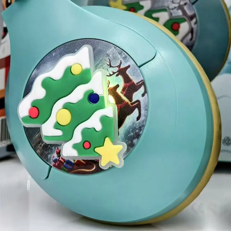 Christmas Bluetooth Headphones Toy Santa LED Light Up Headset with Safe Volume, Festive Gift for Kids with Holiday Music Mode