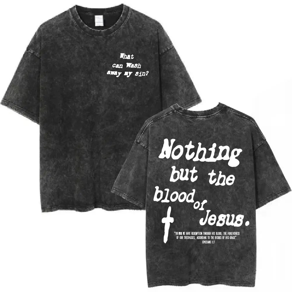 Washed Vintage Christian Jesus Bible Verse T-shirts Men Women Clothing Fashion Harajuku Cotton Short Sleeves Oversized T Shirts