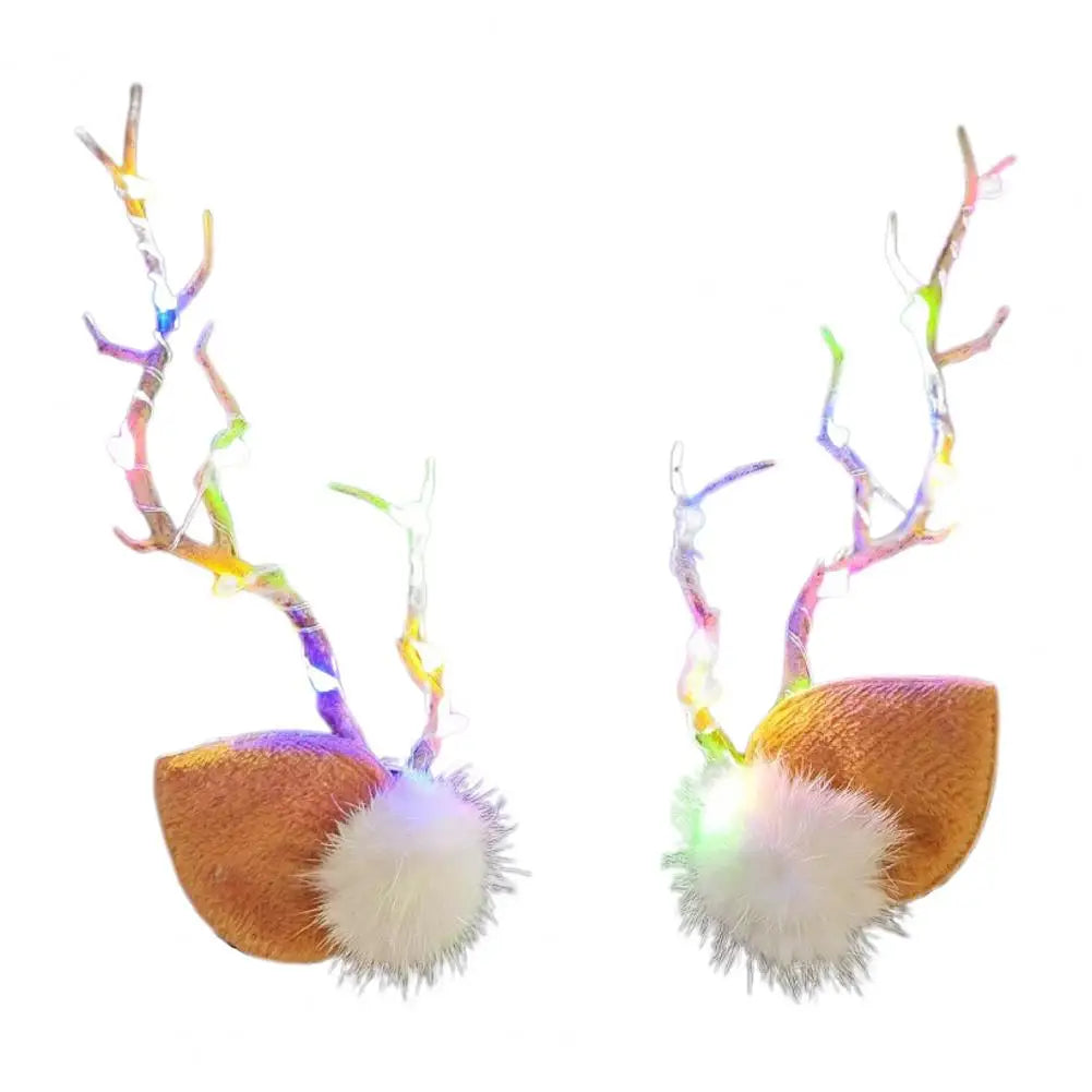 1 Pair Hair Pins LED Light Antler Decor Luminous Hair Clips Lightweight Easy to Wear Hairpins Christmas Hair Accessories